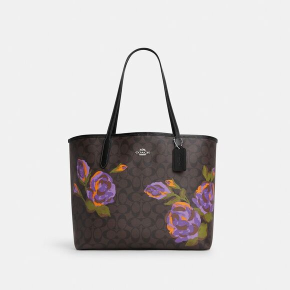 ALMOST PERFECT Coach Outlet City Tote Bag In Signature Canvas With Rose Print - Picture 1 of 6